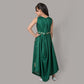 Bottle Green Centre Cowl Dress with Hand Embroidery and Matching Belt